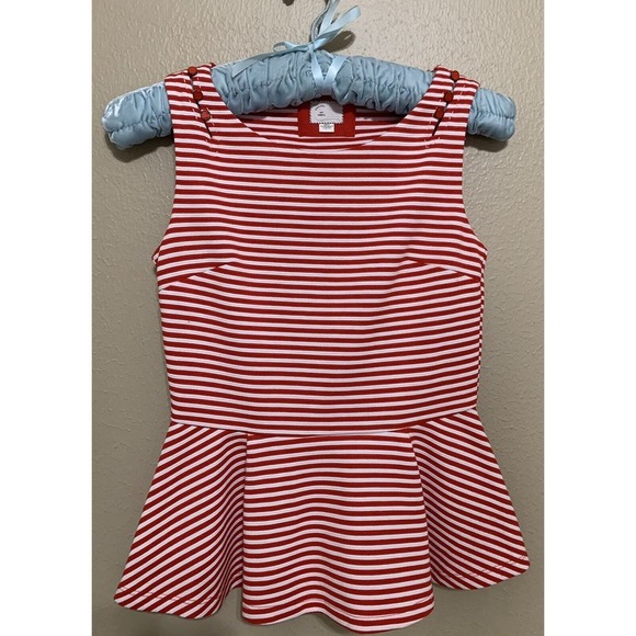 Anthropologie 9-H15‎ STCL Women’s Peplum Striped Top White & Red Sz XS - Picture 1 of 5